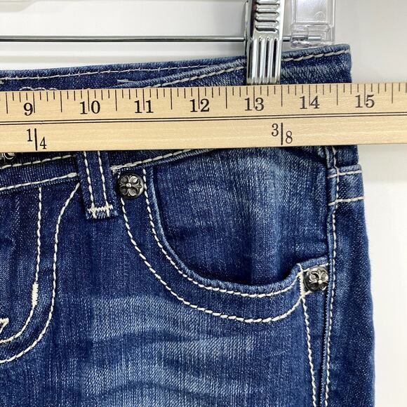 Miss Me Capri Jeans Women's Size 26 Blue Denim White Stitch Rhinestone JP6048P5 - Picture 11 of 14